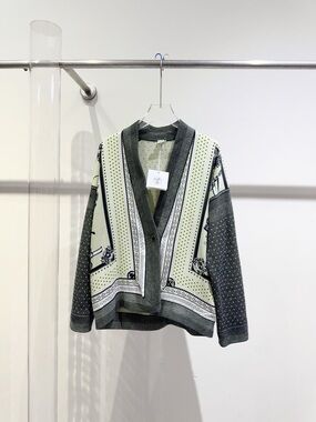 Authentic Hermes Green and Black Patterned Knit Cardigan
